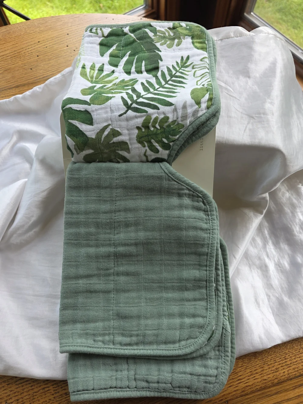 Little Unicorn Cotton Muslin Green Tropical & Sage Backing Large Burp Cloths 2